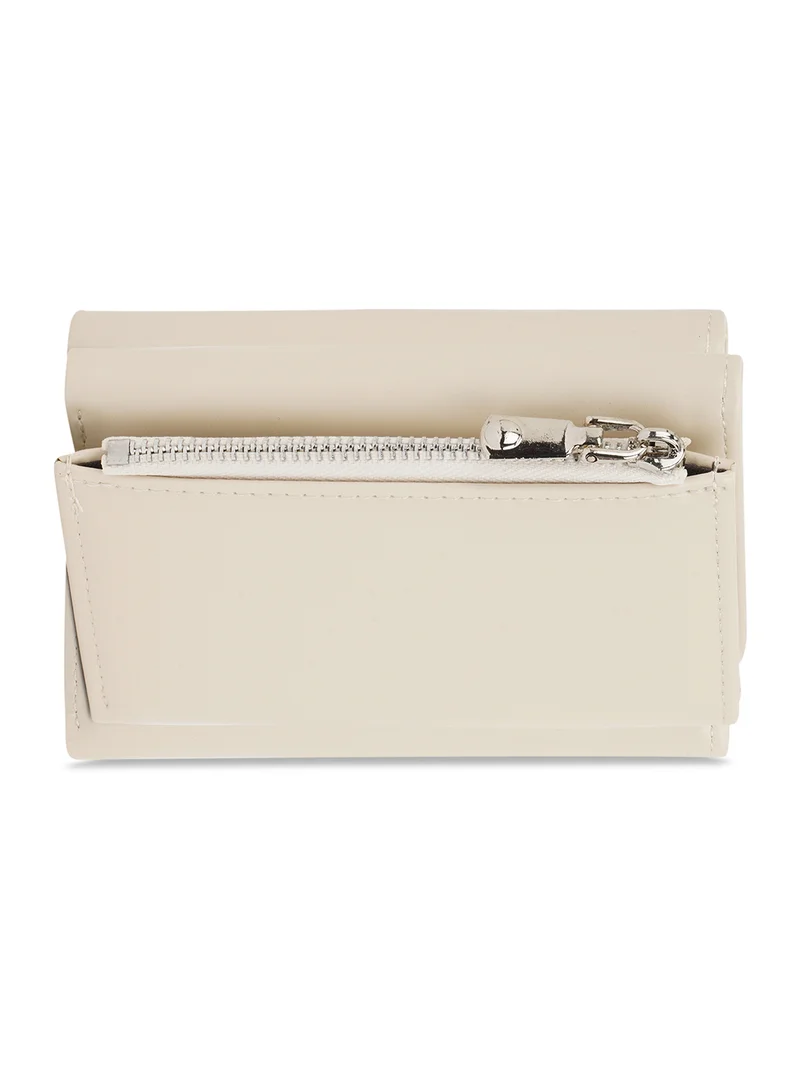 جلو باص Globus Women White Textured Tri-Fold Wallet With Zip Coin Pocket